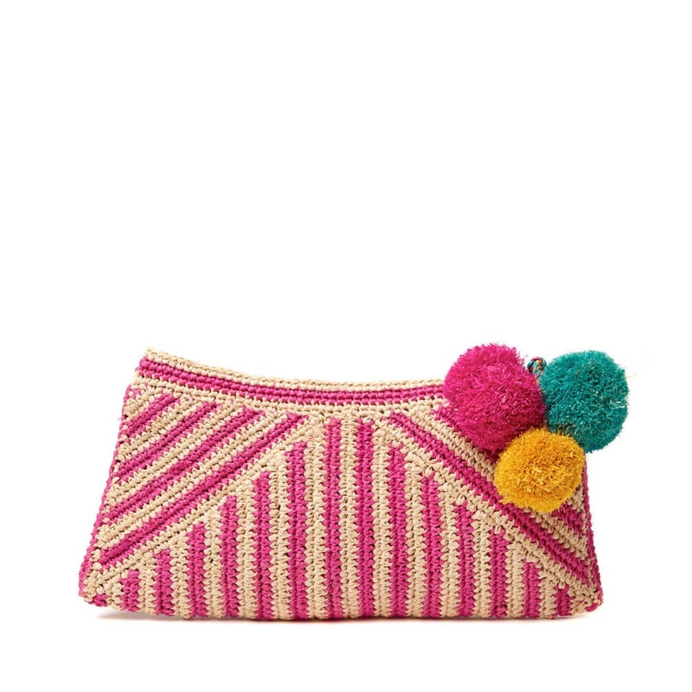 Mar y Sol Sonia Pink Stripe Raffia Clutch Summer Boho (J)